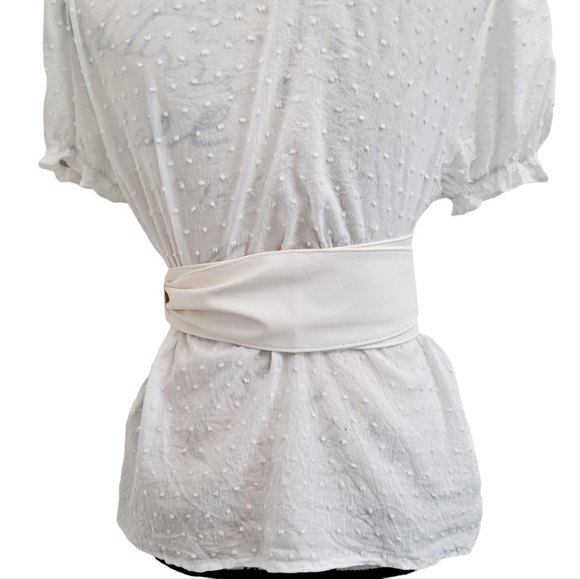 Plus Size White Faux leather corset wide waist boho cinch obi belt - Picture 7 of 9